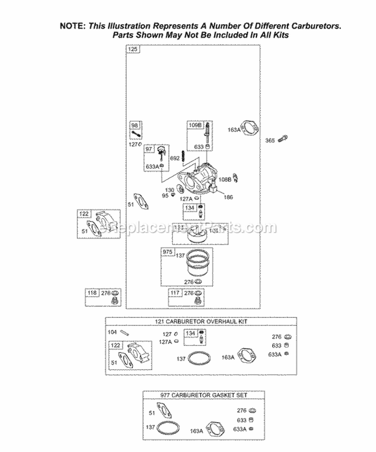 Carburetor Group KitsGasket Sets - Carburetor Diagram and Parts List for 113452-0049-E1  Briggs and Stratton Engine